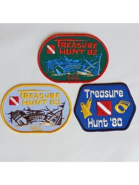 Vintage OUC Treasure Hunt PATCHES LOT of 3 Embroidered SHIPWRECK ADVENTURE DIVE